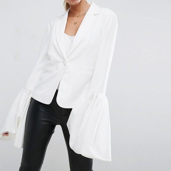 ASOS Jackets & Blazers - Ivory Sleeve Drama Extreme Bell Sleeve Blazer